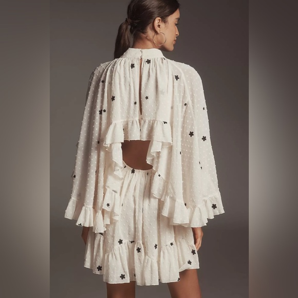 ANTHROPOLOGIE MARE MARE  Embroidered Chiffon Cape Swing Mini Dress medium - Picture 2 of 15